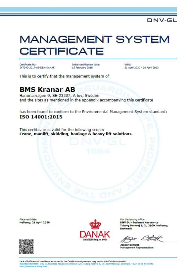 ISO14001 Certificate BMSKranarAB 20 23ENG m